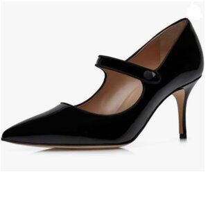 Zszszsu Black Mary Jane Pump Pointed Toe Mid Heels Ankle Strap Dress Shoes